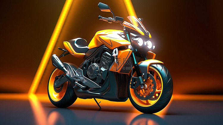 工作室摩托车的 3D 渲染和插图