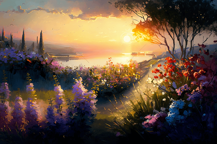 太阳花朵湖面早上的日出风景
