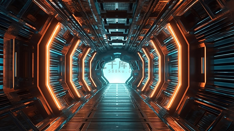 科幻网关的未来派太空飞船隧道抽