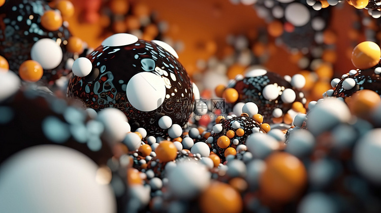 3D 渲染背景中与球形抽象构图