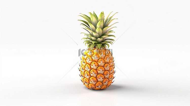白色背景上多汁营养菠萝的 3D