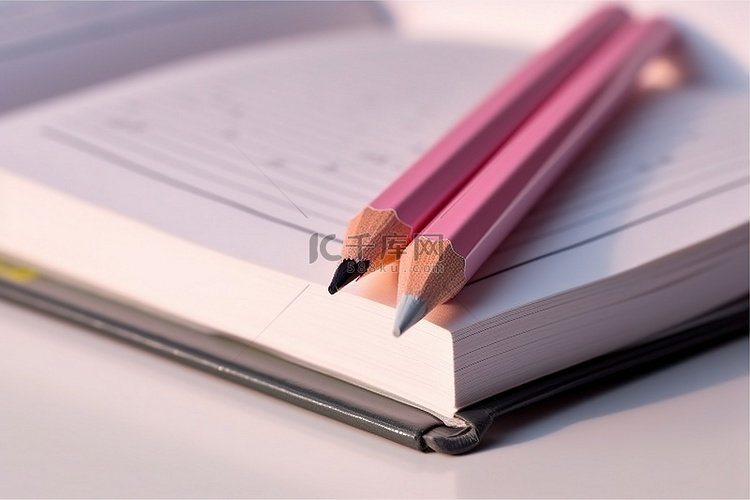 一支铅笔插在笔记本上 书的照片