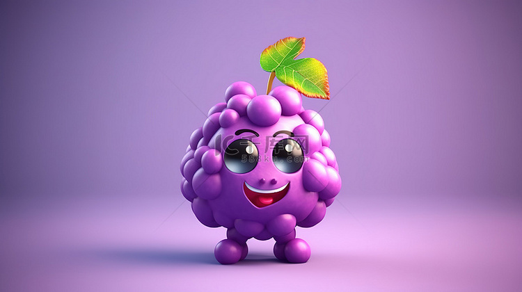 充满活力的紫色葡萄的卡通 3D