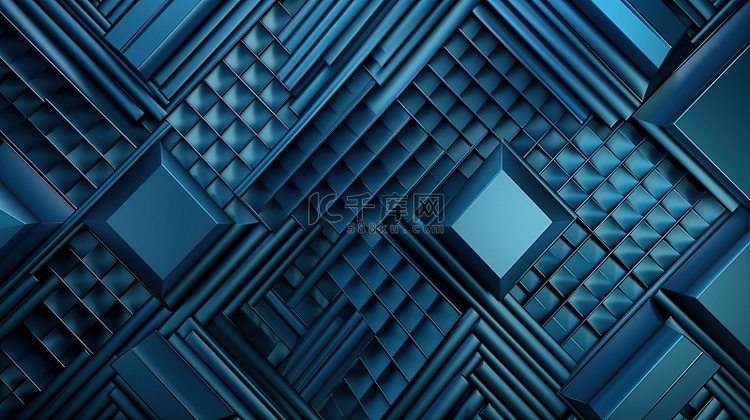 3D 金属蓝色墙壁条纹，在单色