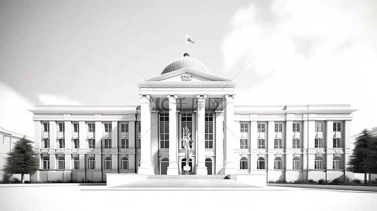 白色背景市政厅建筑公共政府大楼