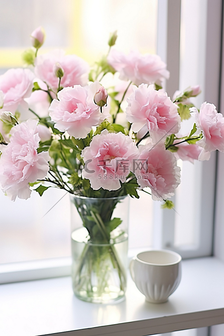春天的花 玻璃花瓶 粉色 粉红色的花朵 春天