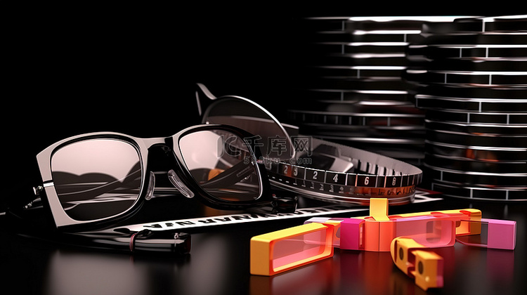 3D电影体验卷轴眼镜和场记板
