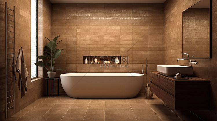豪华棕色浴室的 3d 渲染