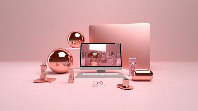 粉红和玫瑰金工作室的 3D 渲