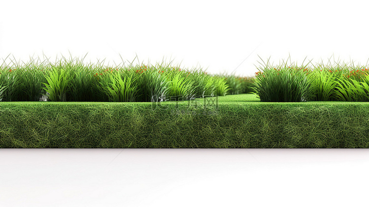 3D 渲染中绿草足球场的孤立白