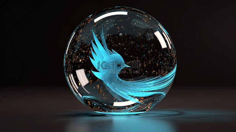 Twitter 玻璃图标 3D 渲染插图