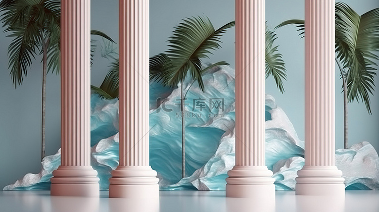 棕榈滩陶瓷背景，带有 3D 渲