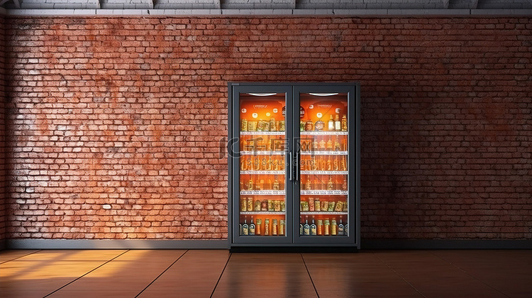 3d 渲染的砖墙前的玻璃门饮料