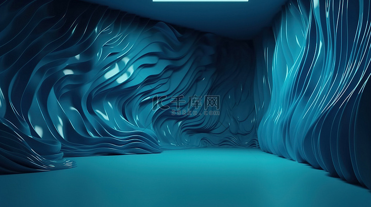 3D 渲染中的豪华蓝色抽象建筑