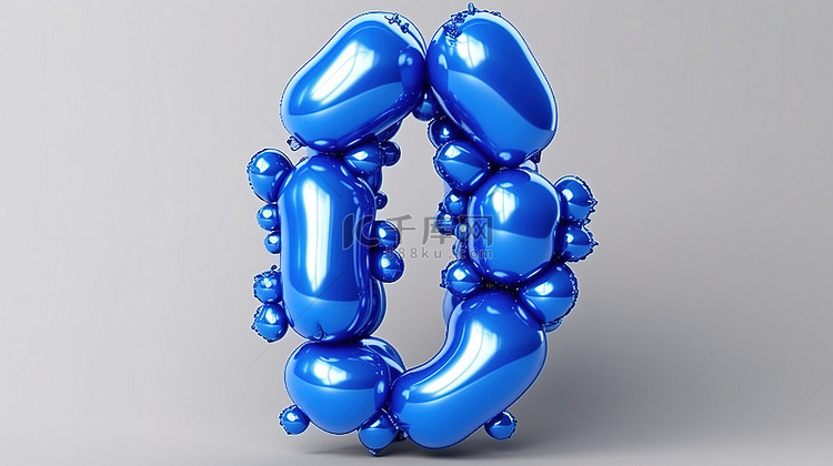 逼真的 3D 蓝色氦气球字体塑