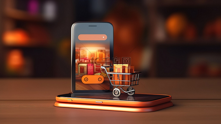 显示在线购物概念店的手机 3D