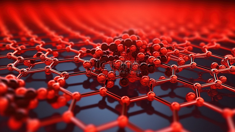 红色背景上石墨烯分子纳米技术结