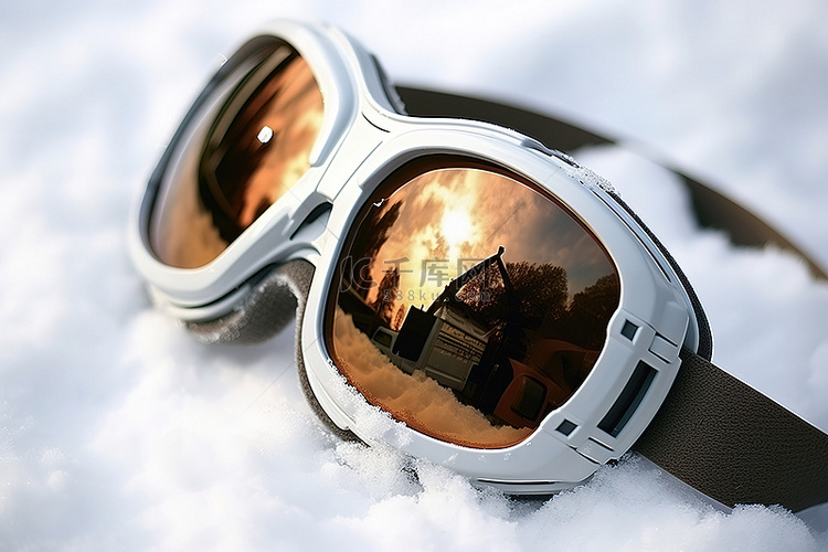 雪地上躺着一双白色的滑雪镜