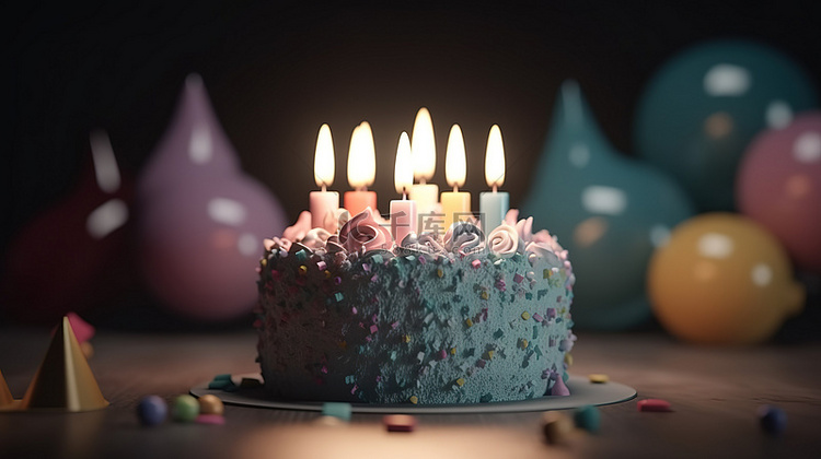 带蜡烛的蛋糕的深色柔和生日派对