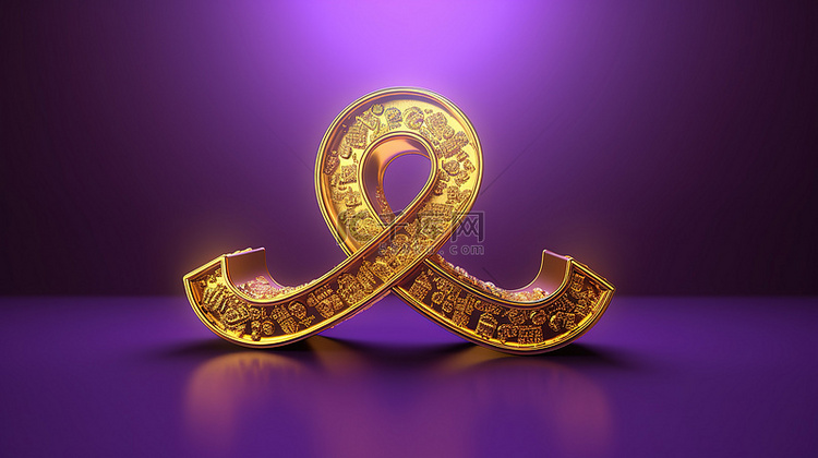 3D 渲染金色美元符号在紫色背