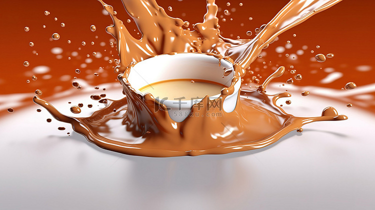 拿铁咖啡滴产生 3D 涟漪