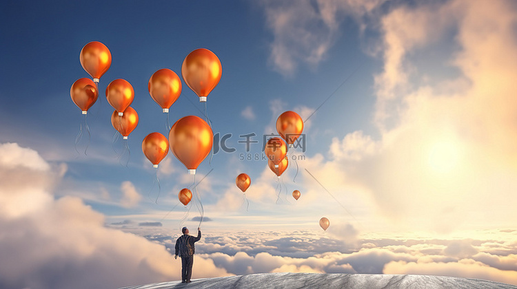 男子向天空释放加密气球的 3D