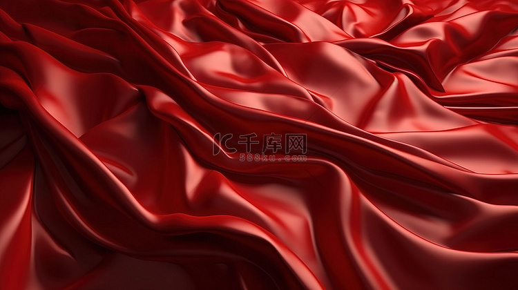 豪华红色抽象织物纹理背景 3D