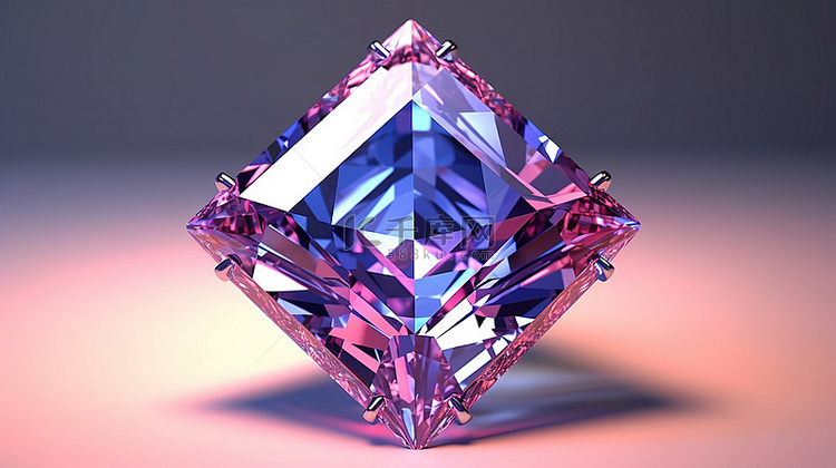 辐射方形紫翠玉宝石的 3D 渲染