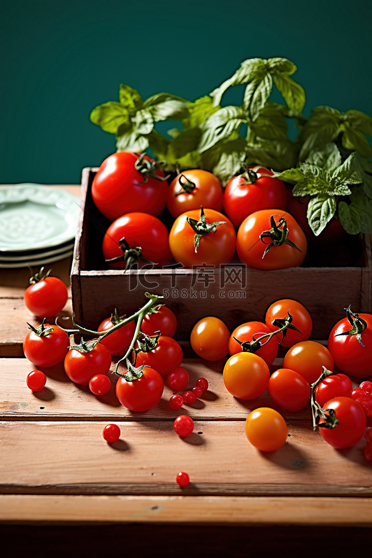 餐桌上可以找到许多西红柿和其他