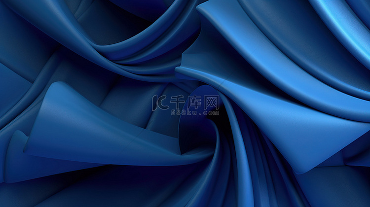 蓝色折叠织物中的褶皱几何背景令