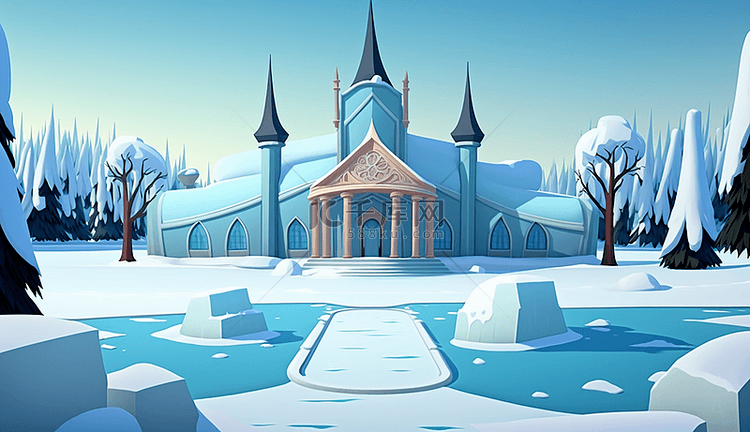 公园冰雪插画背景