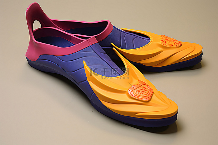 橙色和紫色的脚蹼
