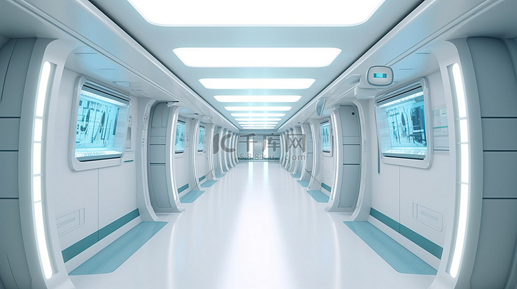 元宇宙概念中未来医院走廊的 3