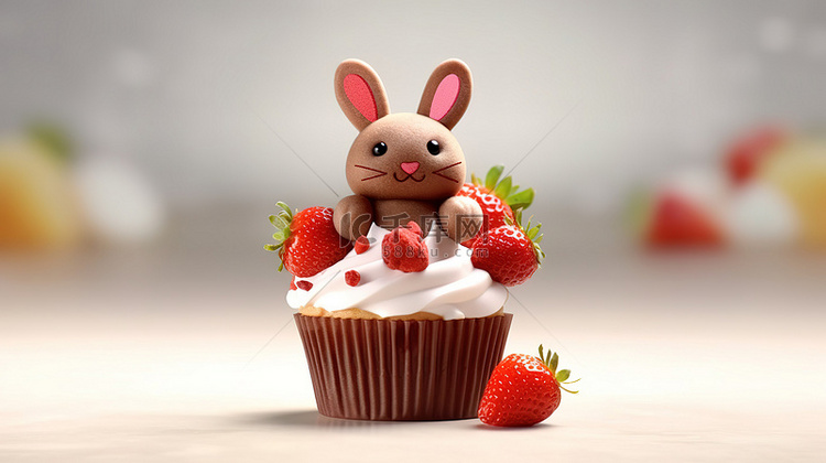 可爱的兔子和草莓复活节彩蛋纸杯