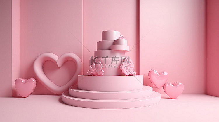 情人节粉色讲台产品展示在 3D