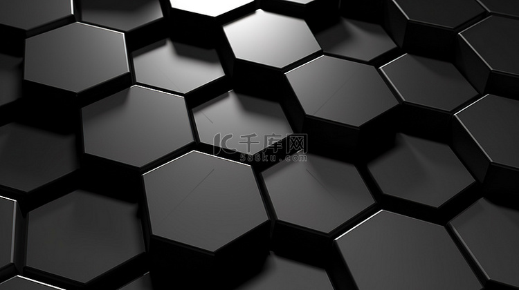 3d 中黑色六边形的抽象几何插图