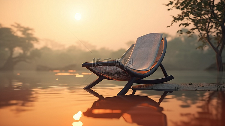 3d 渲染的早晨自然场景椅子漂