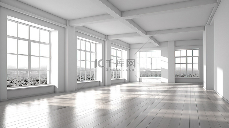 现代风格白色房间的 3D 渲染