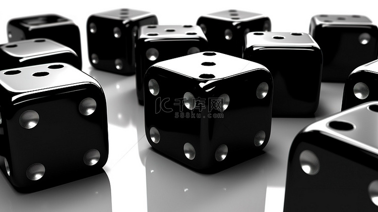 赌场立方体 3d 黑色骰子设置