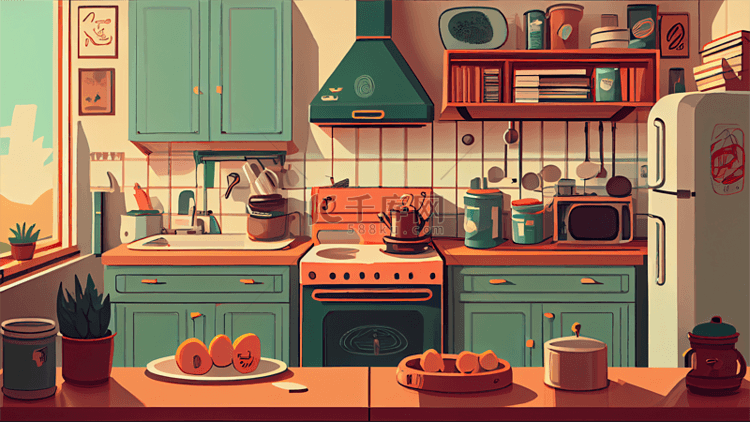 厨房可爱插画背景