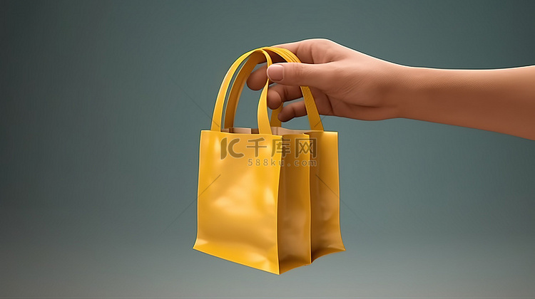手抓着的购物袋的 3D 渲染