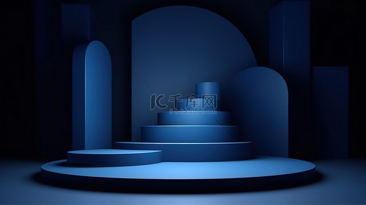 摄影广告中深蓝色3D讲台背景的