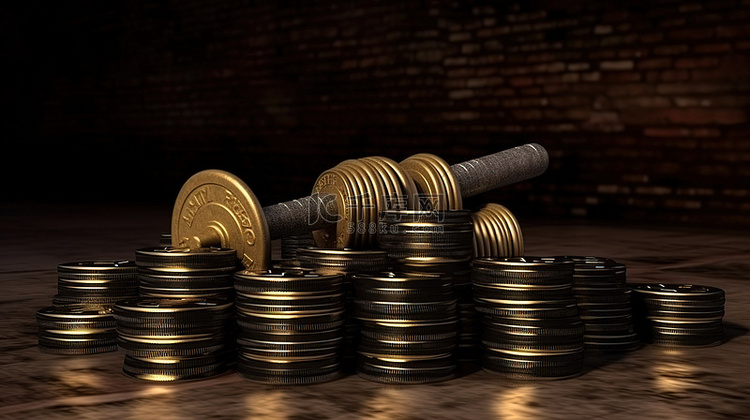 象征财务成功和商业繁荣的硬币杠