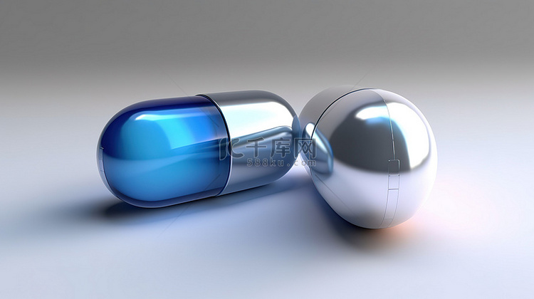 蓝色和白色单个药物胶囊的 3D