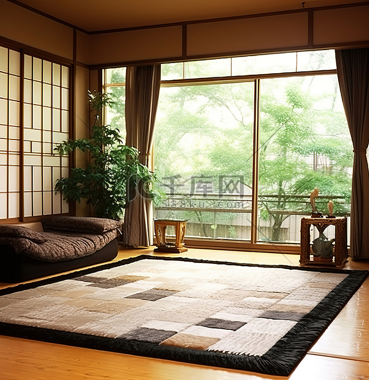 客厅里的地毯在木地板上