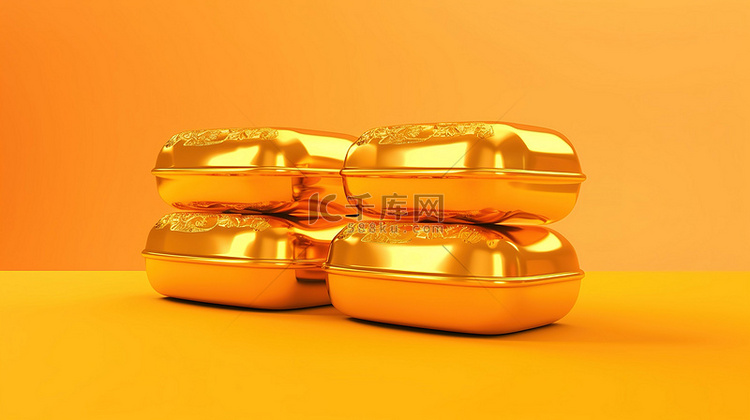 3D 金色中国锭以充满活力的黄