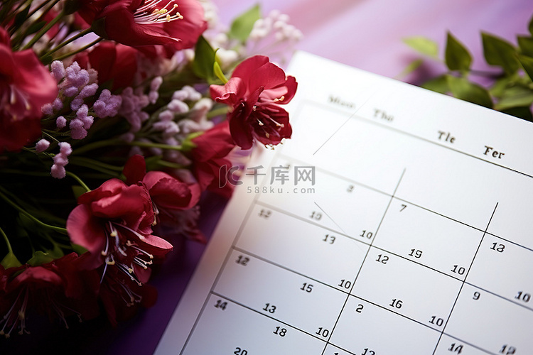 上面有鲜花的日历