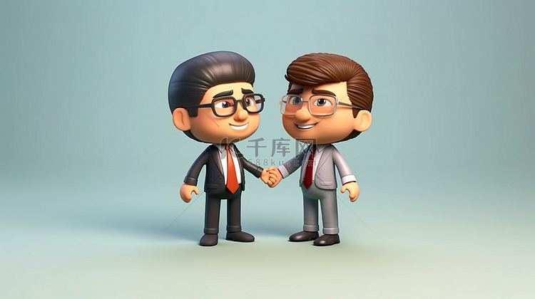 卡通风格插图两个商业伙伴握手