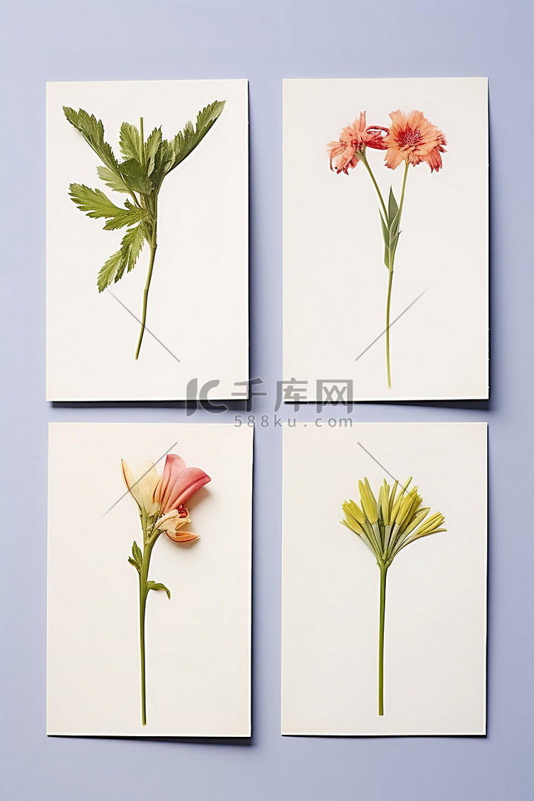 一组四根花茎，打印在单独的照片