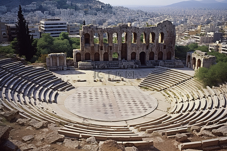 一个可以俯瞰雅典城的座位的剧院